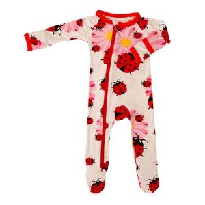 Bestaroo Ladybug Onesie Footie Kids Size 6-9 months Floral Lounge Pajama Spring